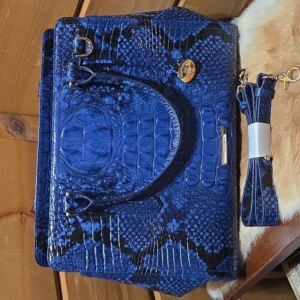 Brahmin Finley Blue Viper Genuine Leather Satchel